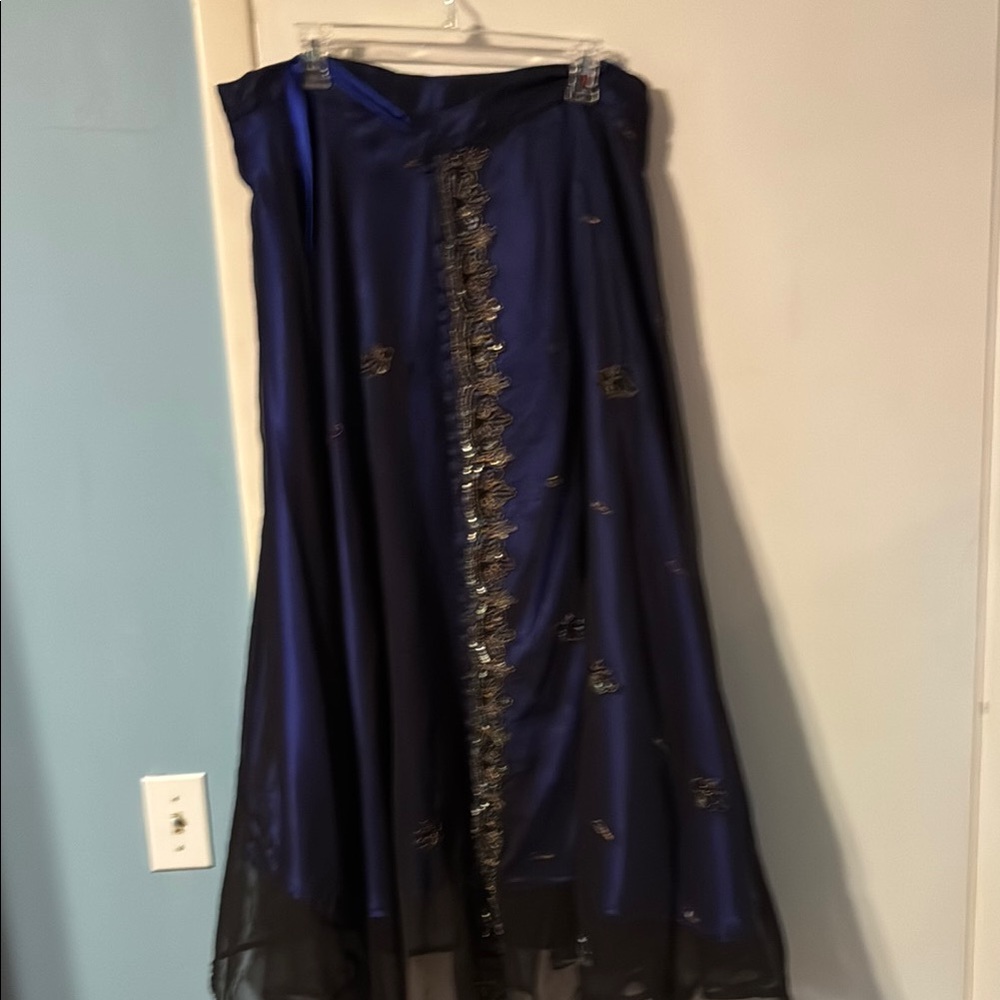 Elegant Blue and Black Embellished Dress